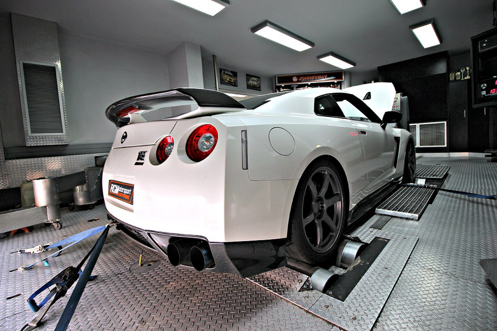 Performance car on a rolling road dyno for mapping