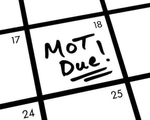 Calendar reminder marked MOT due